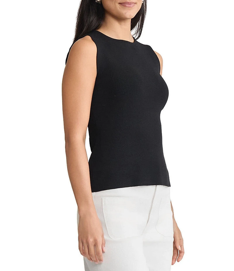 Ming Wang Ribbed Knit Boat Neck Sleeveless Tank