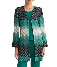 Ming Wang Scalloped Jacquard Knit V-Neck Bracelet Sleeve Jacket