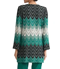 Ming Wang Scalloped Jacquard Knit V-Neck Bracelet Sleeve Jacket