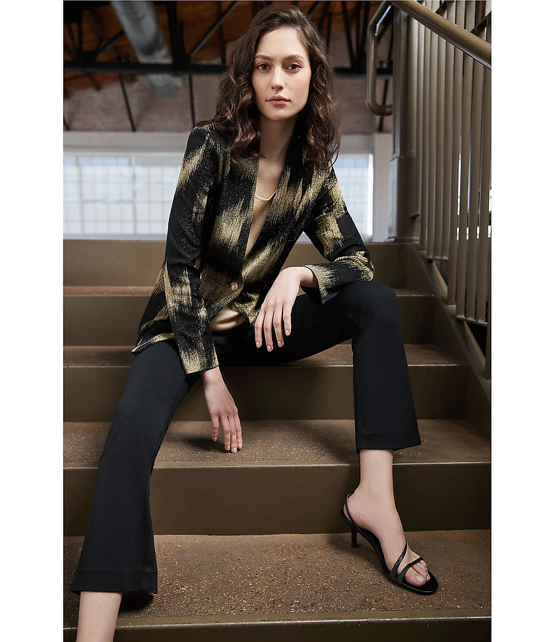 Ming Wang Scoop Neck Sleeveless Side Slit Metallic Shimmer Knit Tank