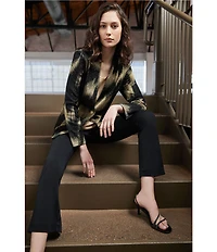 Ming Wang Scoop Neck Sleeveless Side Slit Metallic Shimmer Knit Tank