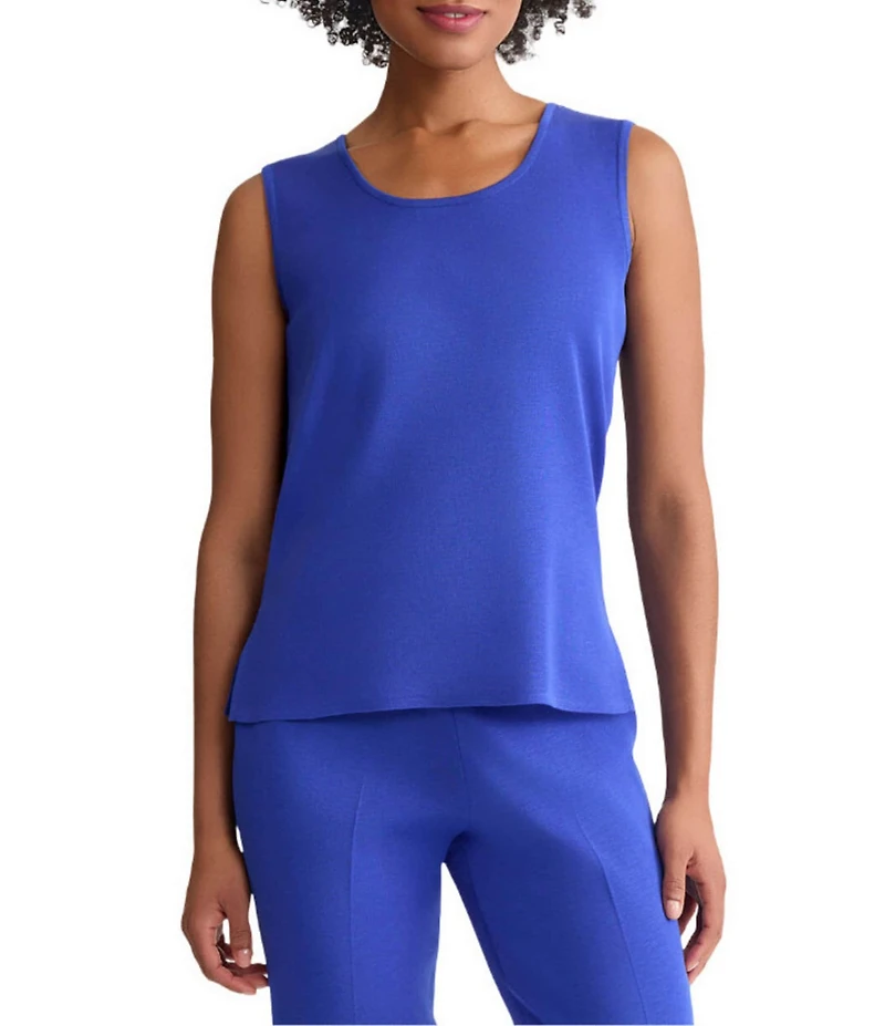 Ming Wang Scoop Neck Sleeveless Side Slit Knit Tank Top