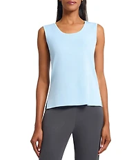 Ming Wang Scoop Neck Sleeveless Side Slit Knit Tank Top