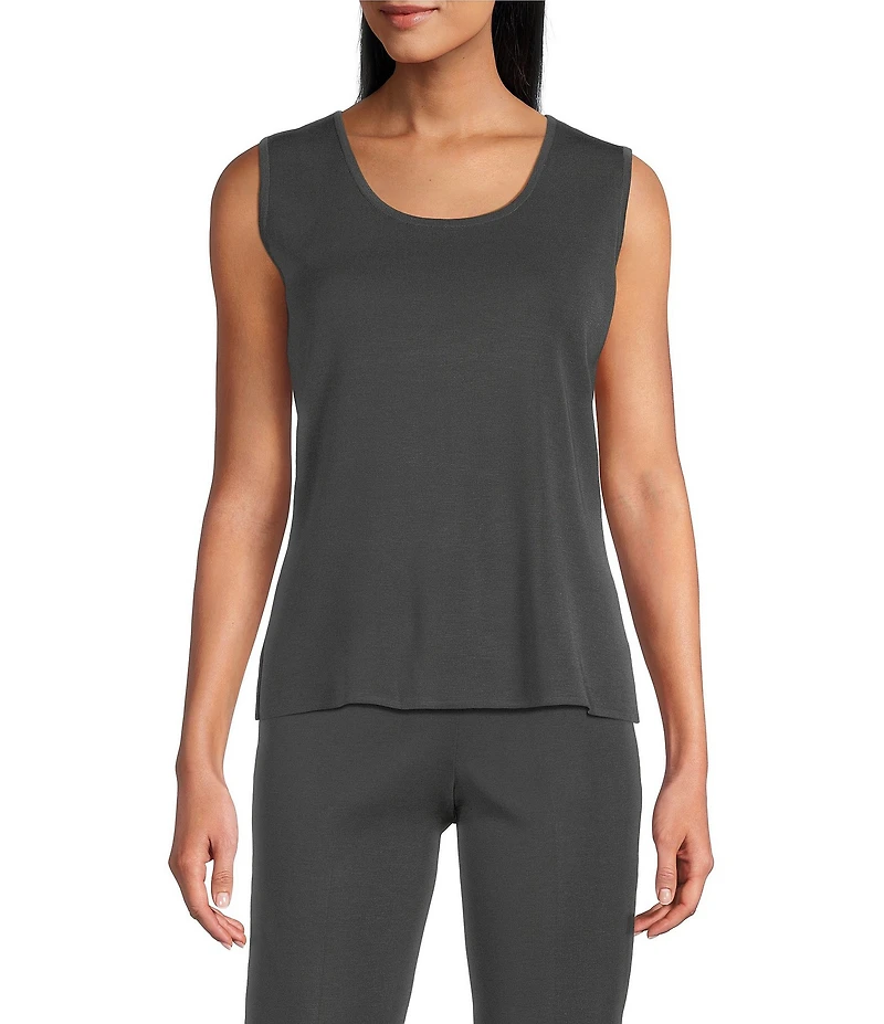Ming Wang Scoop Neck Sleeveless Side Slit Knit Tank Top