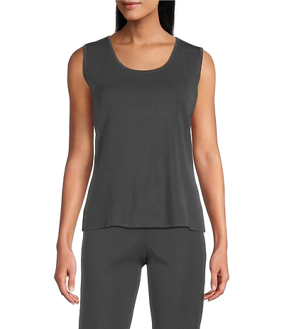 Ming Wang Scoop Neck Sleeveless Side Slit Knit Tank Top