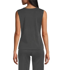Ming Wang Scoop Neck Sleeveless Side Slit Knit Tank Top