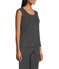 Ming Wang Scoop Neck Sleeveless Side Slit Knit Tank Top