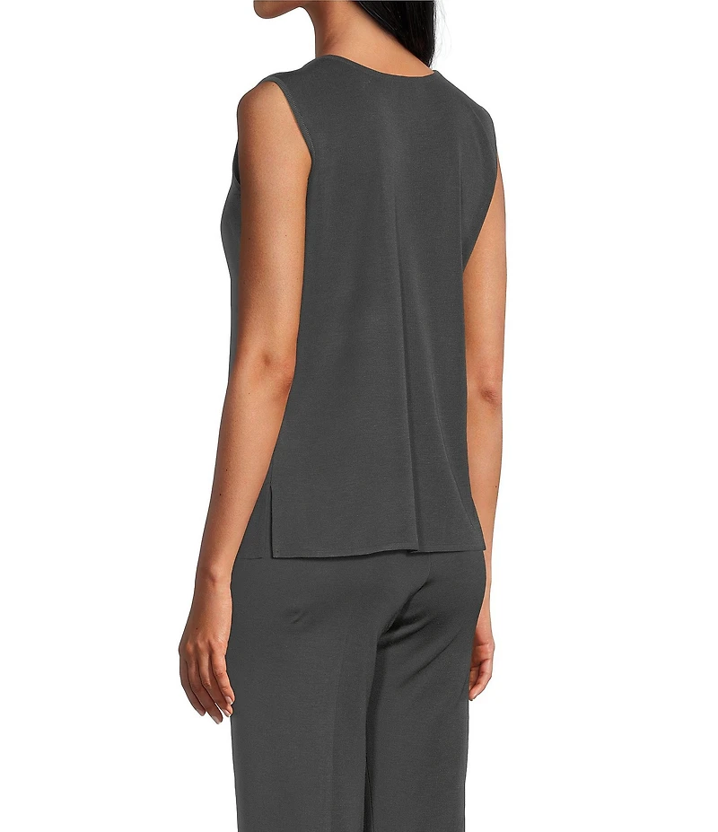 Ming Wang Scoop Neck Sleeveless Side Slit Knit Tank Top