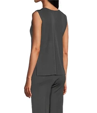 Ming Wang Scoop Neck Sleeveless Side Slit Knit Tank Top