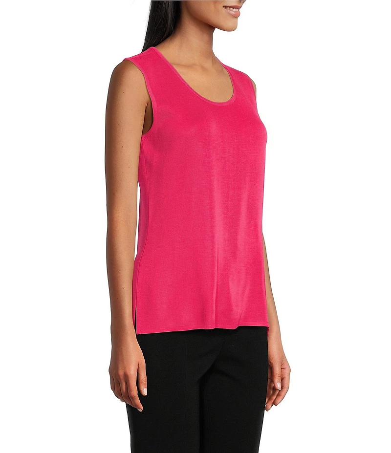 Ming Wang Scoop Neck Sleeveless Side Slit Knit Tank Top