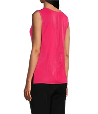Ming Wang Scoop Neck Sleeveless Side Slit Knit Tank Top