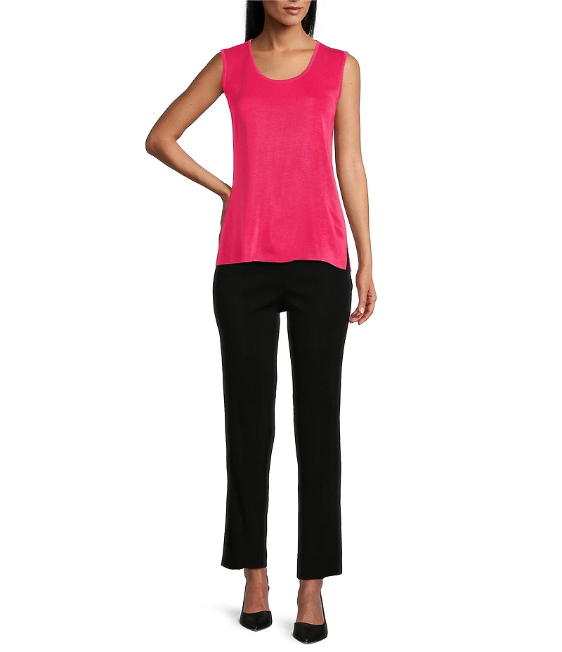 Ming Wang Scoop Neck Sleeveless Side Slit Knit Tank Top