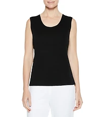 Ming Wang Scoop Neck Sleeveless Side Slit Knit Tank Top