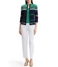 Ming Wang Sheer Mesh Knit Mock Neck 3/4 Sleeve Zip-Front Jacket