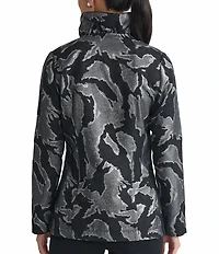 Ming Wang Shimmer Jacquard Ruffle Stand Collar Long Sleeve Jacket