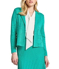 Ming Wang Soft Knit Burnout Notch Lapel Long Sleeve Jacket