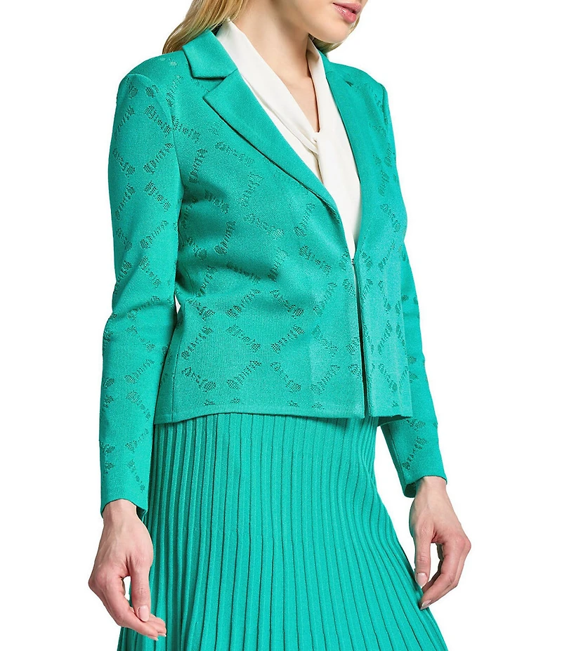 Ming Wang Soft Knit Burnout Notch Lapel Long Sleeve Jacket