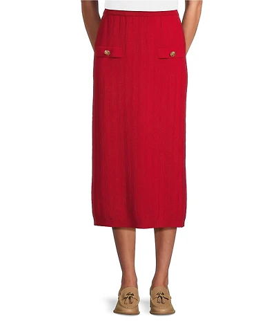 Ming Wang Soft Knit Coordinating Multi-Stitch Midi Skirt