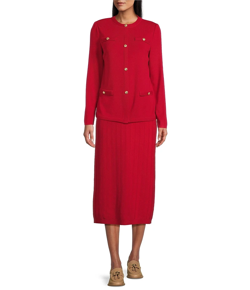 Ming Wang Soft Knit Coordinating Multi-Stitch Midi Skirt