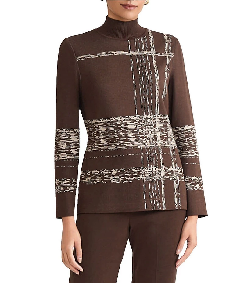 Ming Wang Soft Knit Jacquard Mock Neck Bracelet Sleeve Tunic
