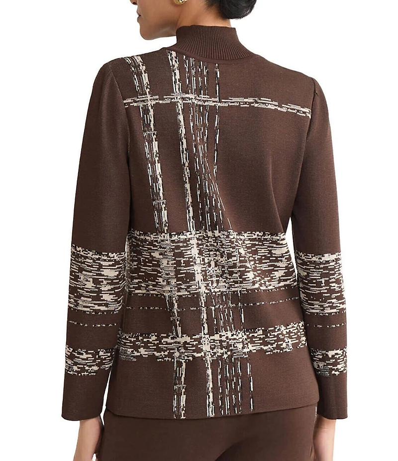 Ming Wang Soft Knit Jacquard Mock Neck Bracelet Sleeve Tunic