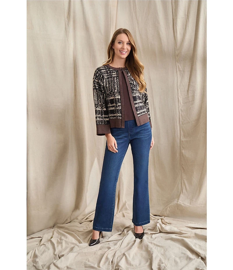 Ming Wang Soft Knit Jacquard Mock Neck Bracelet Sleeve Tunic