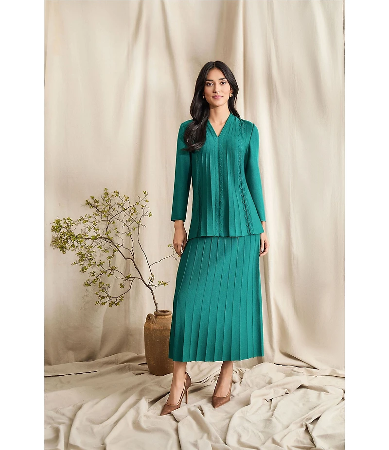 Ming Wang Soft Knit Pleated A-line Skirt
