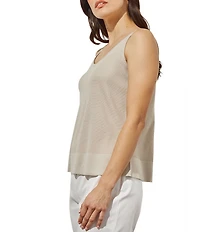 Ming Wang Soft Knit V-Neck Sleeveless Side Slit Tank