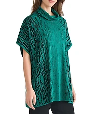 Ming Wang Soft Knit Zebra Print Turtleneck Short Sleeve Tunic