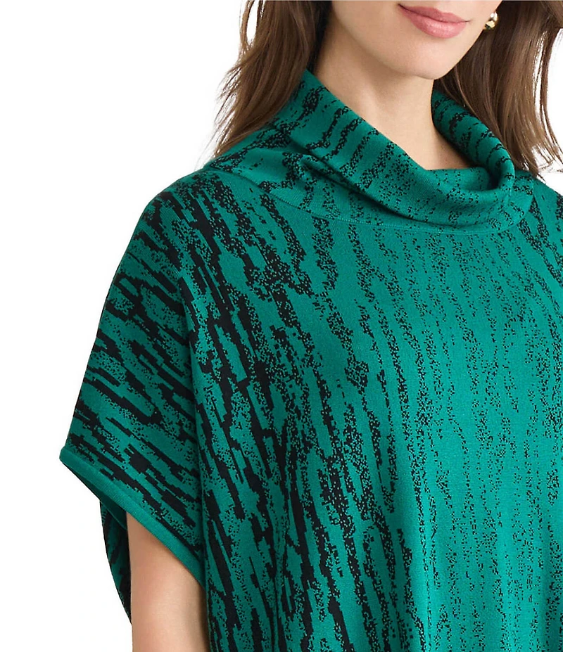 Ming Wang Soft Knit Zebra Print Turtleneck Short Sleeve Tunic