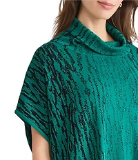 Ming Wang Soft Knit Zebra Print Turtleneck Short Sleeve Tunic