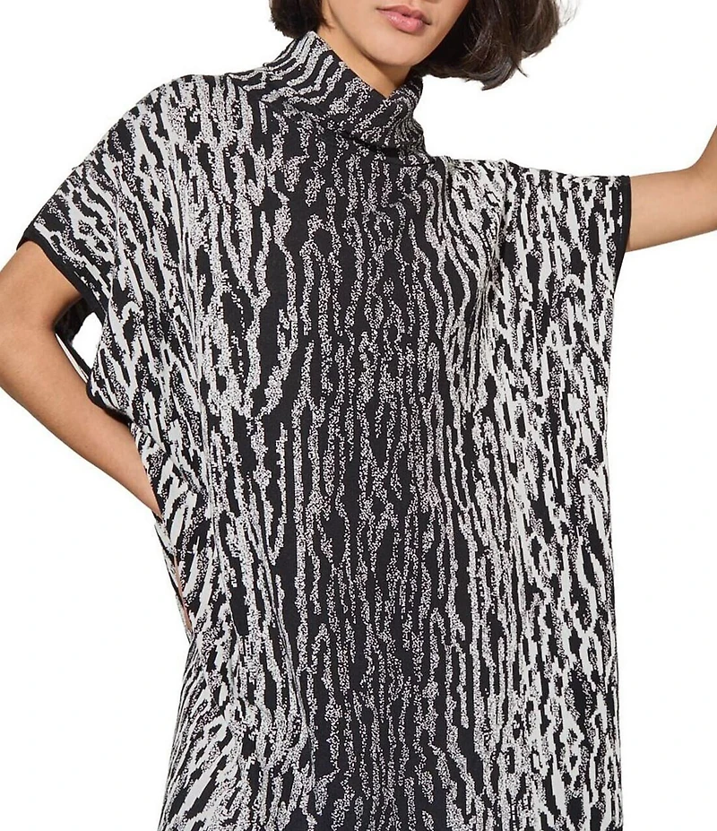 Ming Wang Soft Knit Zebra Print Turtleneck Short Sleeve Tunic