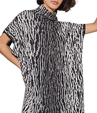 Ming Wang Soft Knit Zebra Print Turtleneck Short Sleeve Tunic