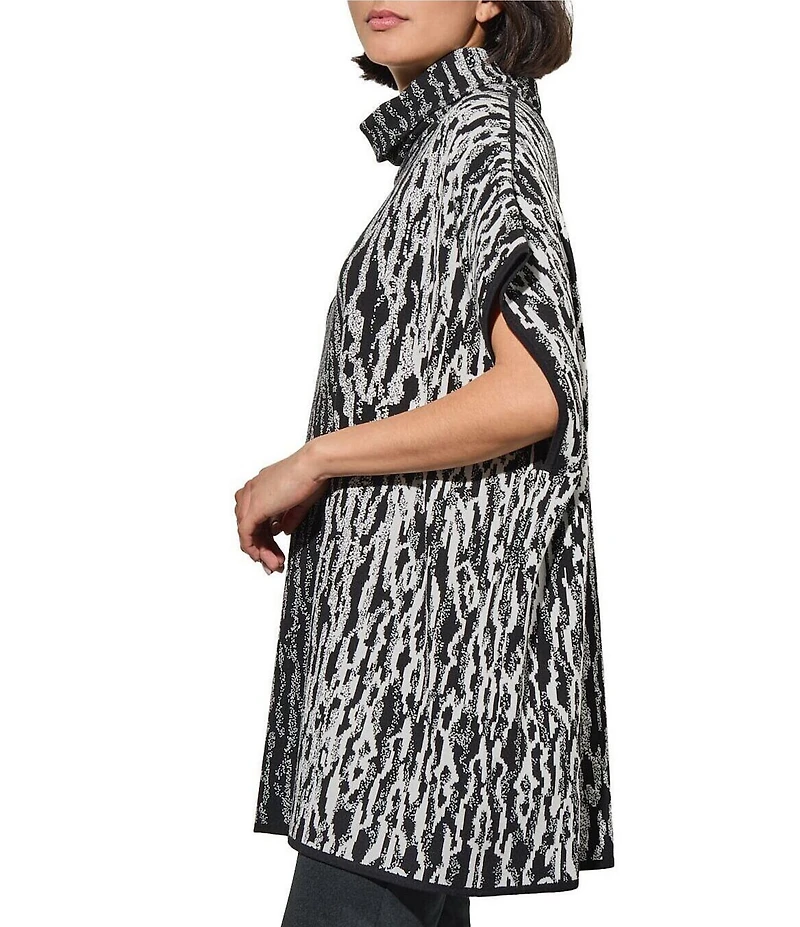 Ming Wang Soft Knit Zebra Print Turtleneck Short Sleeve Tunic