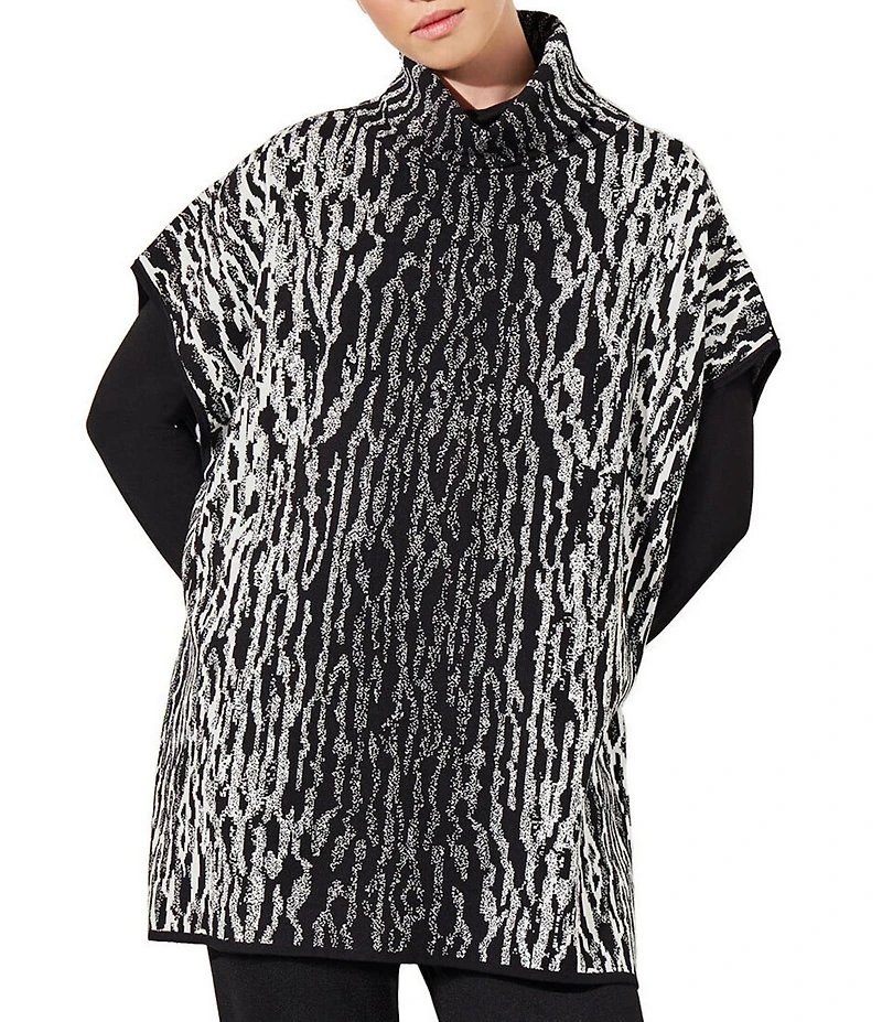 Ming Wang Soft Knit Zebra Print Turtleneck Short Sleeve Tunic