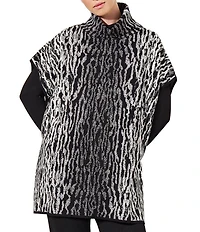 Ming Wang Soft Knit Zebra Print Turtleneck Short Sleeve Tunic
