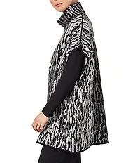 Ming Wang Soft Knit Zebra Print Turtleneck Short Sleeve Tunic