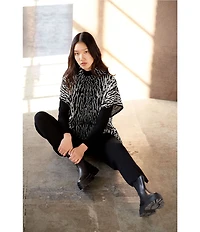 Ming Wang Soft Knit Zebra Print Turtleneck Short Sleeve Tunic