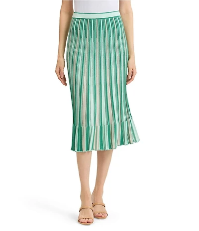 Ming Wang Soft Stripe Knit Pull-On Flounce Skirt