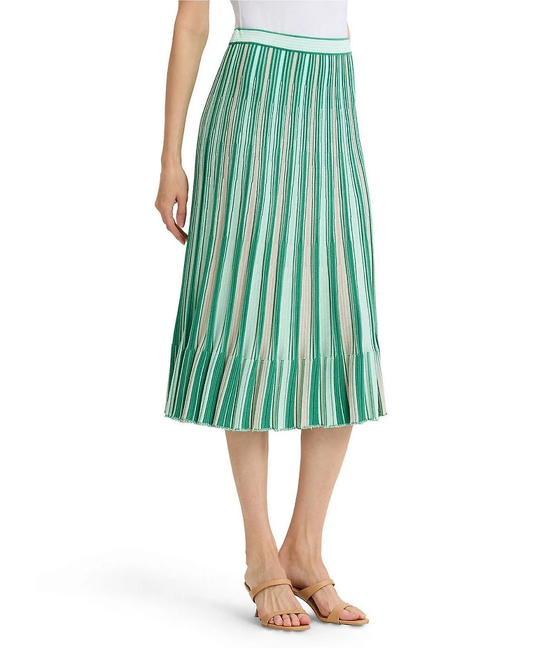 Ming Wang Soft Stripe Knit Pull-On Flounce Skirt