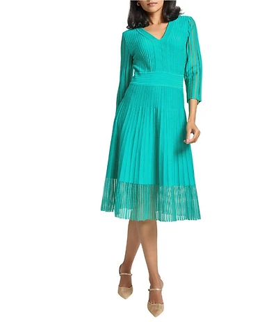 Ming Wang Soft Textured Knit V-Neck Bracelet Sleeve Midi Dress