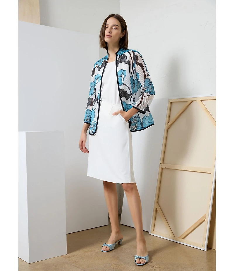 Ming Wang Solid Stretch Deco Crepe A-Line Skirt