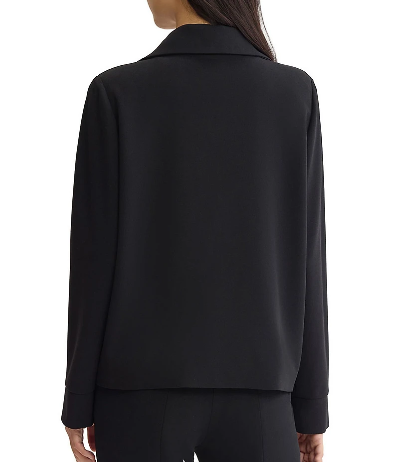 Ming Wang Solid Stretch Deco Crepe Wing Collar Long Sleeve Zip-Front Jacket