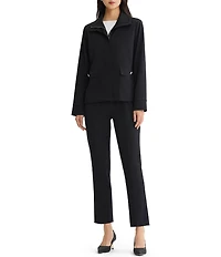 Ming Wang Solid Stretch Deco Crepe Wing Collar Long Sleeve Zip-Front Jacket