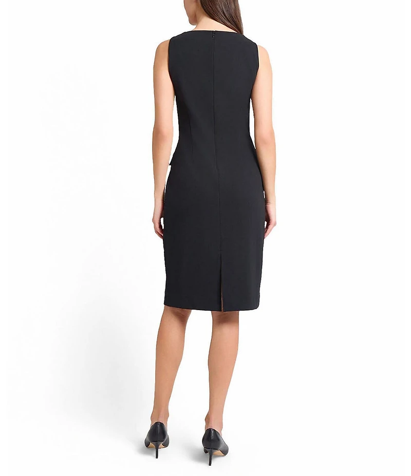 Ming Wang Stretch Crepe Boat Neck Sleeveless Sheath Dress
