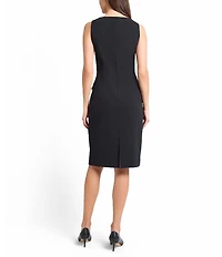 Ming Wang Stretch Crepe Boat Neck Sleeveless Sheath Dress