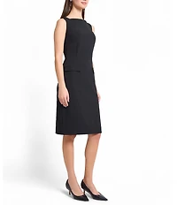 Ming Wang Stretch Crepe Boat Neck Sleeveless Sheath Dress