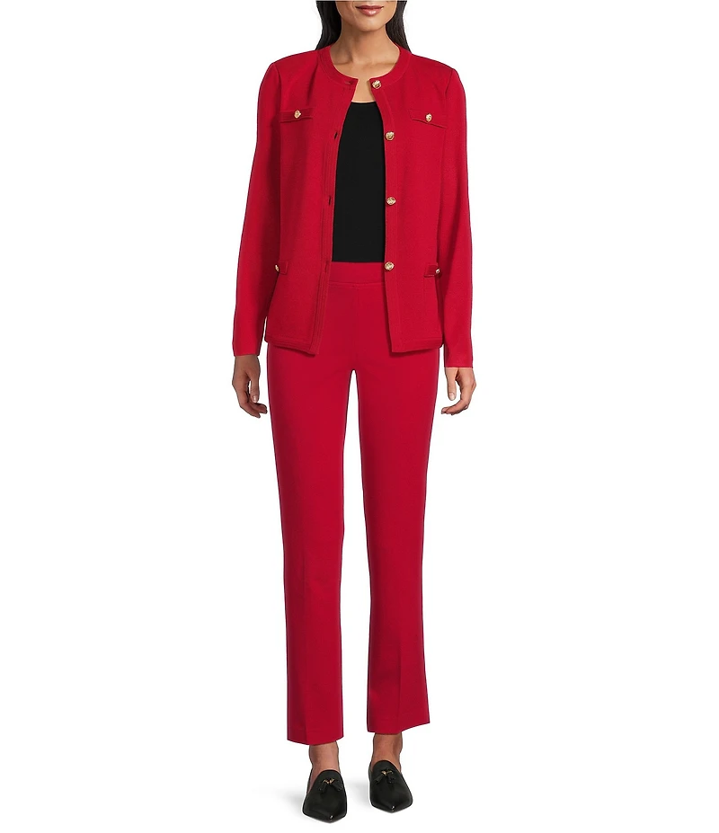 Ming Wang Stretch Crepe Flat Front Straight-Leg Ankle Pants