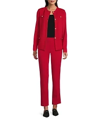 Ming Wang Stretch Crepe Flat Front Straight-Leg Ankle Pants