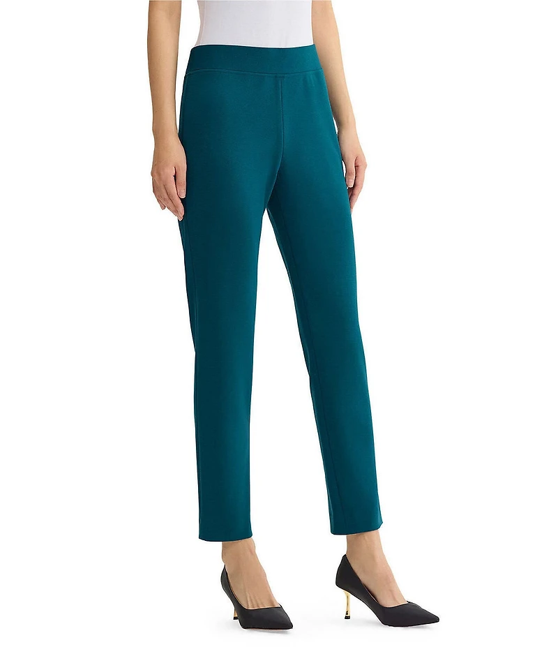 Ming Wang Stretch Crepe Flat Front Straight Leg Ankle Pants